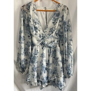 Altar'd State Romper Dress Womens Blue White Sz Med Floral Casual Comfort